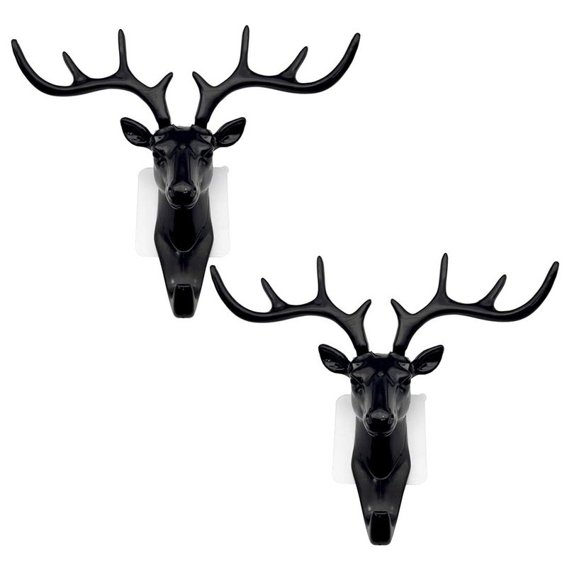 Sipery 2Pcs Deer Head Hooks Self Adhesive Deer Antler Hooks Hanger Decorative Animal Wall Key Holders for Home or Office - Image 1